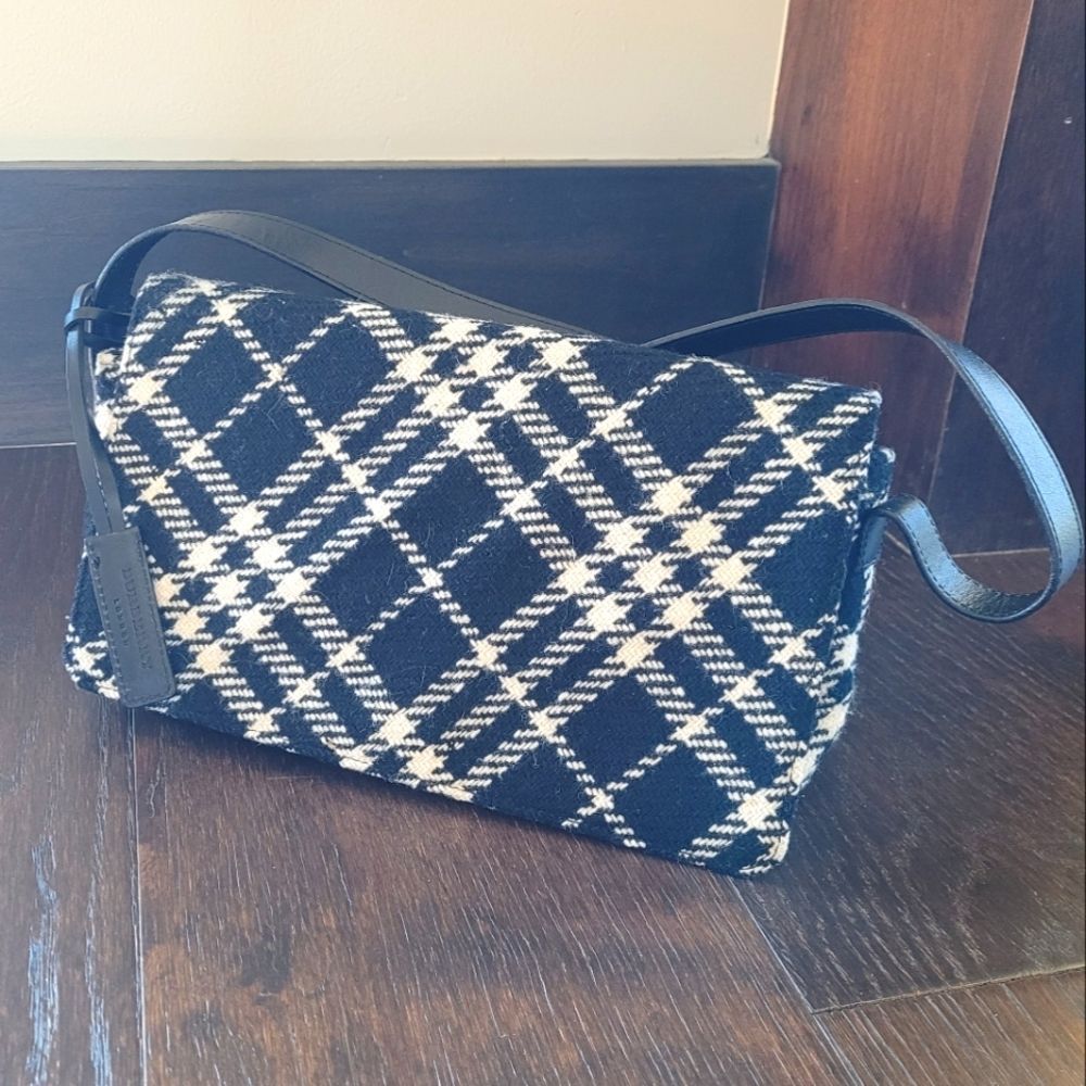 Burberry London Wool Plaid Handbag with Dustbag